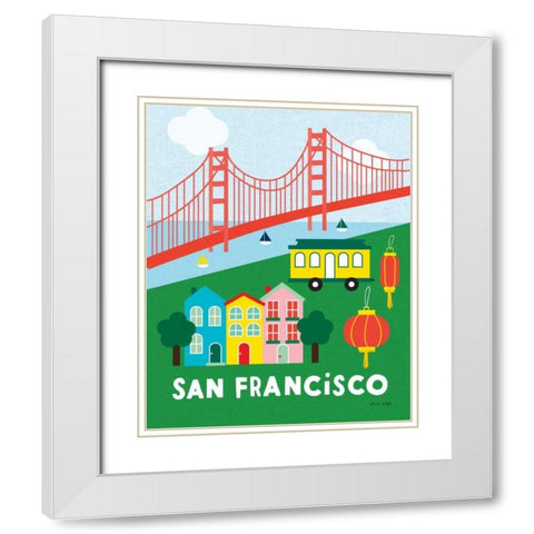 City Fun San Francisco White Modern Wood Framed Art Print with Double Matting by Kelle, Ann