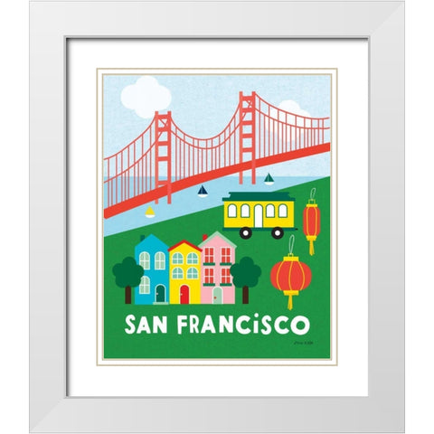 City Fun San Francisco White Modern Wood Framed Art Print with Double Matting by Kelle, Ann