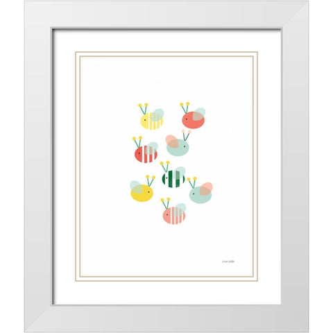 Bumblebee Friends White Modern Wood Framed Art Print with Double Matting by Kelle, Ann