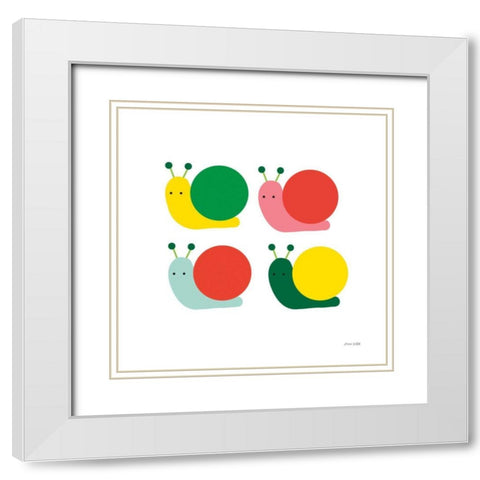 Snails Four White Modern Wood Framed Art Print with Double Matting by Kelle, Ann