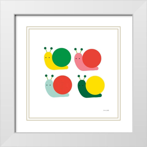 Snails Four White Modern Wood Framed Art Print with Double Matting by Kelle, Ann
