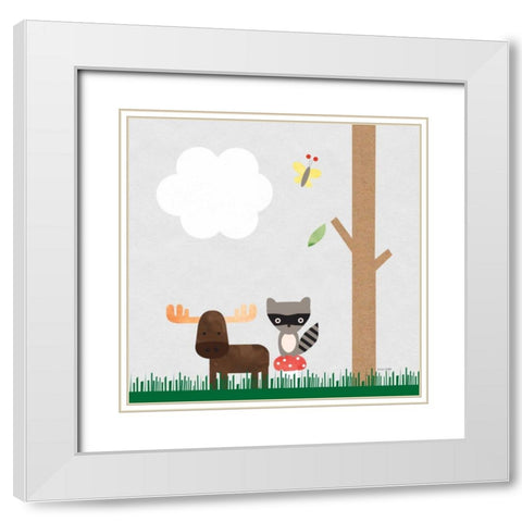 Woodland Animals I White Modern Wood Framed Art Print with Double Matting by Kelle, Ann