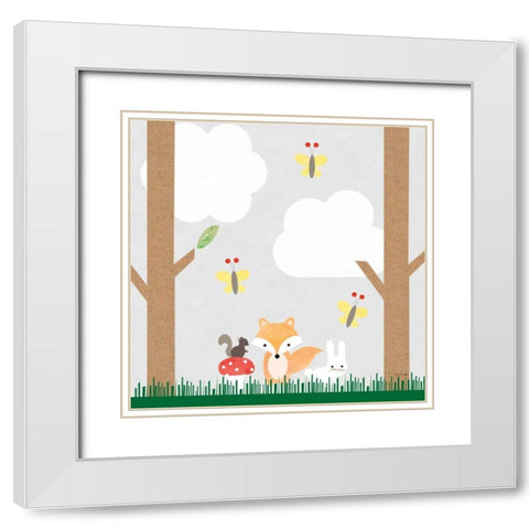 Woodland Animals II White Modern Wood Framed Art Print with Double Matting by Kelle, Ann