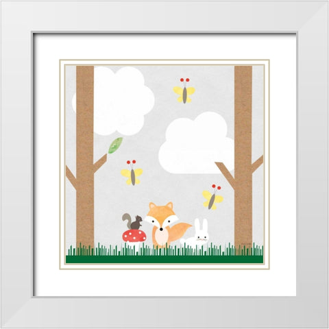 Woodland Animals II White Modern Wood Framed Art Print with Double Matting by Kelle, Ann