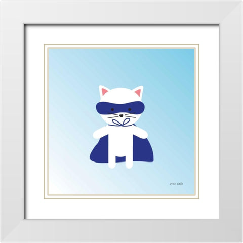 Cat Super Hero White Modern Wood Framed Art Print with Double Matting by Kelle, Ann