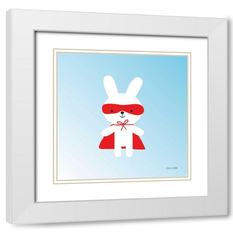 Rabbit Super Hero White Modern Wood Framed Art Print with Double Matting by Kelle, Ann