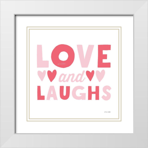 Love and Laughs Pink White Modern Wood Framed Art Print with Double Matting by Kelle, Ann