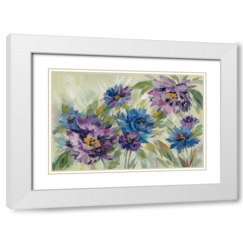 Bold Blue and Lavender Flowers White Modern Wood Framed Art Print with Double Matting by Vassileva, Silvia