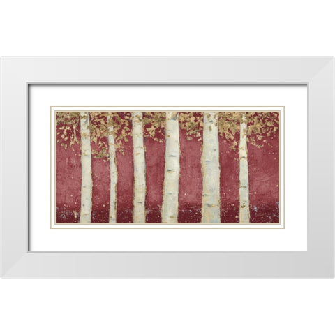 Magnificent Birch Grove Burgundy Crop White Modern Wood Framed Art Print with Double Matting by Wiens, James