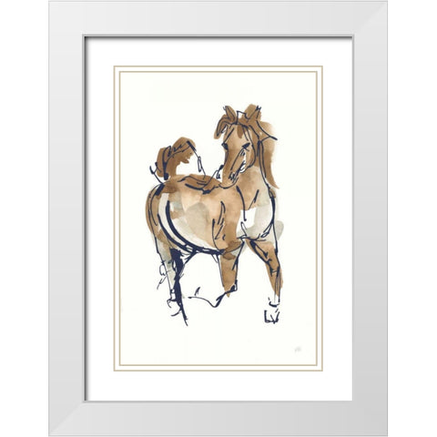Sketchy Horse V Navy White Modern Wood Framed Art Print with Double Matting by Paschke, Chris