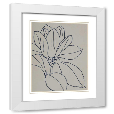Magnolia Line Drawing v2 Gray Crop White Modern Wood Framed Art Print with Double Matting by Hershey, Moira