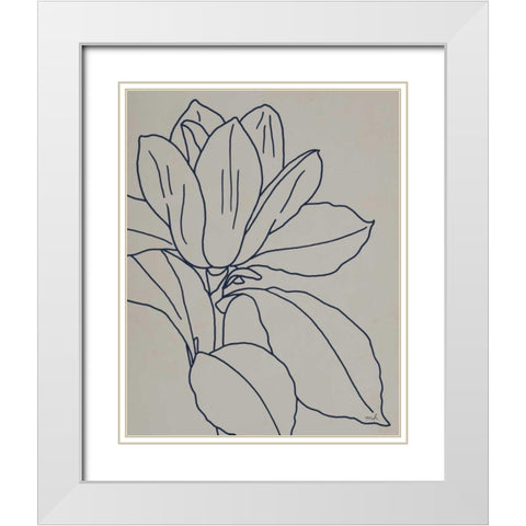 Magnolia Line Drawing v2 Gray Crop White Modern Wood Framed Art Print with Double Matting by Hershey, Moira