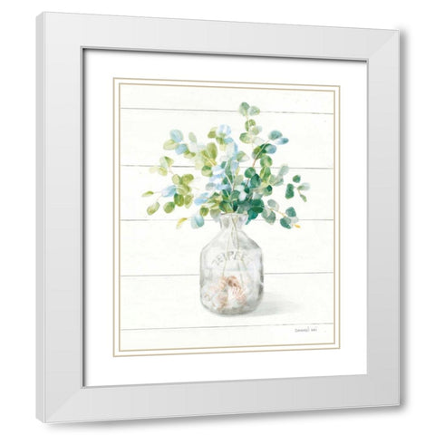 Beach Flowers IV Vase White Modern Wood Framed Art Print with Double Matting by Nai, Danhui