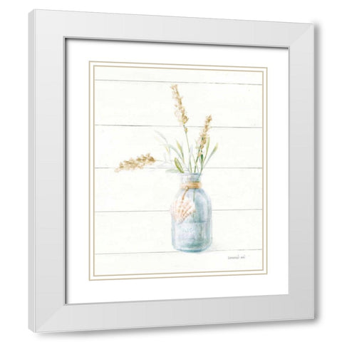 Beach Flowers III Neutral White Modern Wood Framed Art Print with Double Matting by Nai, Danhui