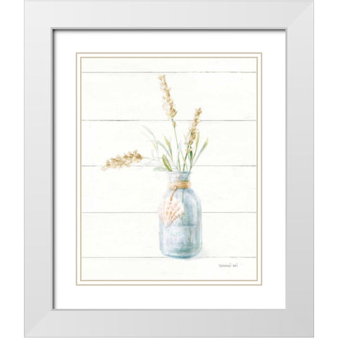 Beach Flowers III Neutral White Modern Wood Framed Art Print with Double Matting by Nai, Danhui