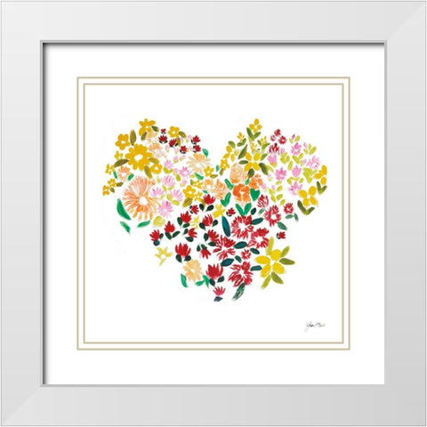 Flower Heart White Modern Wood Framed Art Print with Double Matting by Davis, Joan E.