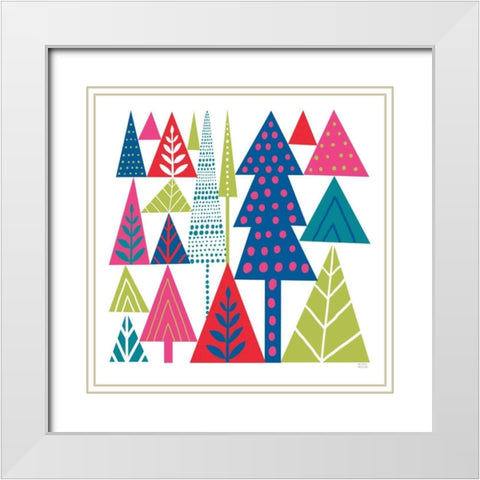 Geometric Holiday Trees II Bright White Modern Wood Framed Art Print with Double Matting by Mullan, Michael