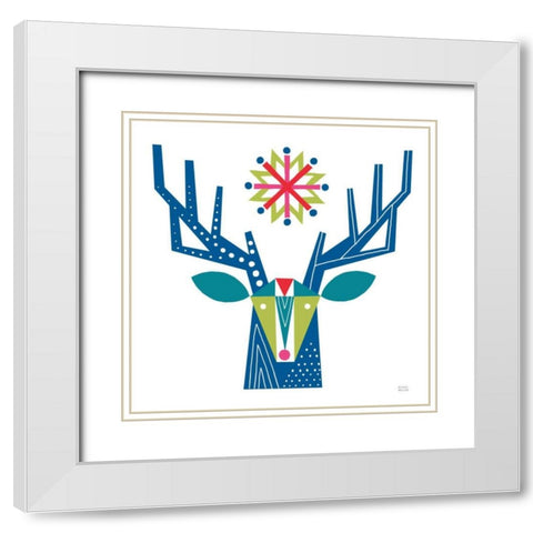 Geometric Holiday Reindeer II Bright White Modern Wood Framed Art Print with Double Matting by Mullan, Michael