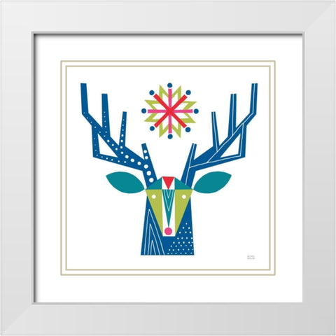 Geometric Holiday Reindeer II Bright White Modern Wood Framed Art Print with Double Matting by Mullan, Michael