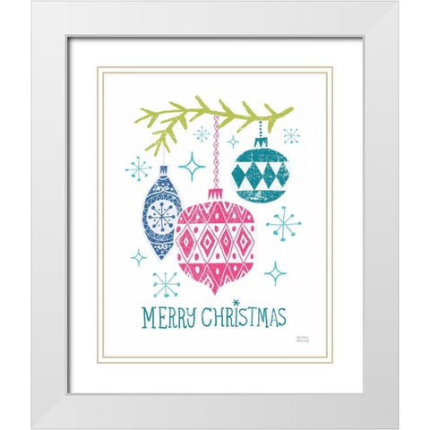 Merry Christmastime Ornament Bright White Modern Wood Framed Art Print with Double Matting by Mullan, Michael
