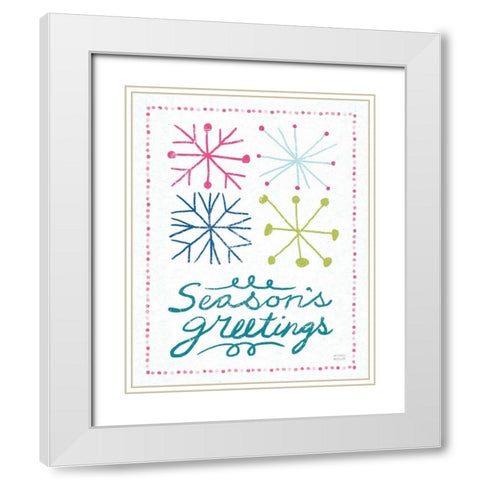 Merry Christmastime Snow Flake Bright White Modern Wood Framed Art Print with Double Matting by Mullan, Michael