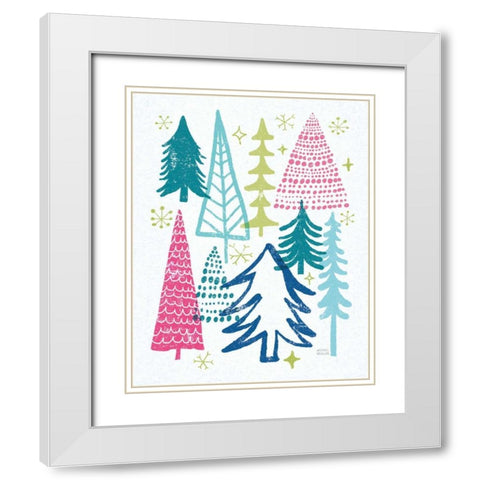Merry Christmastime Trees Bright White Modern Wood Framed Art Print with Double Matting by Mullan, Michael