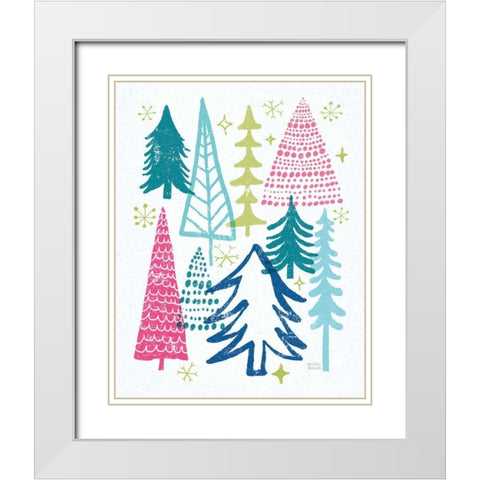 Merry Christmastime Trees Bright White Modern Wood Framed Art Print with Double Matting by Mullan, Michael