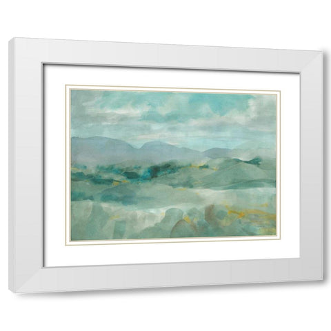 Green Mountain View White Modern Wood Framed Art Print with Double Matting by Nai, Danhui