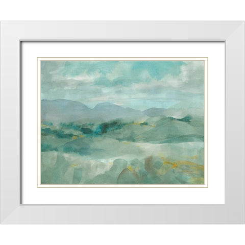 Green Mountain View White Modern Wood Framed Art Print with Double Matting by Nai, Danhui