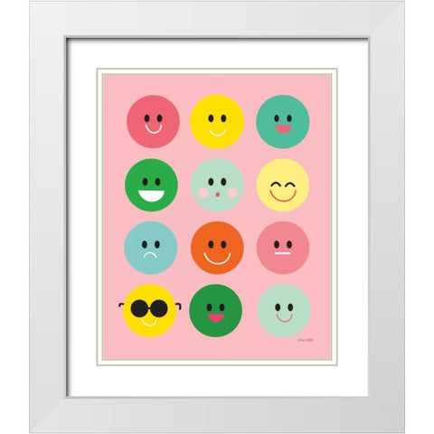 Happy Circles White Modern Wood Framed Art Print with Double Matting by Kelle, Ann
