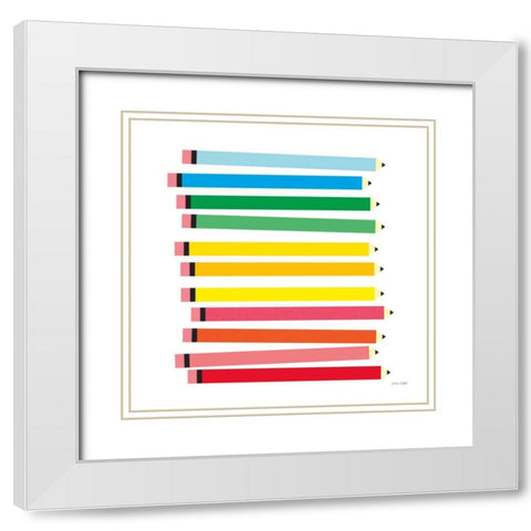 Colored Pencils White Modern Wood Framed Art Print with Double Matting by Kelle, Ann