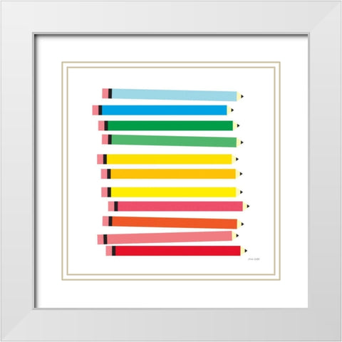 Colored Pencils White Modern Wood Framed Art Print with Double Matting by Kelle, Ann