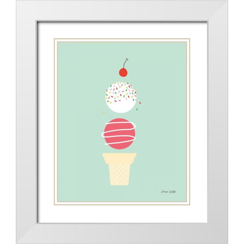 Ice Cream and Cherry I White Modern Wood Framed Art Print with Double Matting by Kelle, Ann