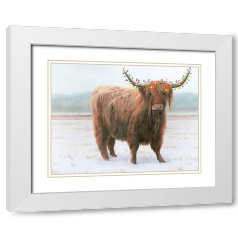 King of the Highland Fields Lights Crop White Modern Wood Framed Art Print with Double Matting by Wiens, James