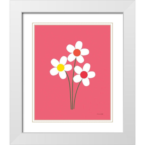 Daisies I White Modern Wood Framed Art Print with Double Matting by Kelle, Ann