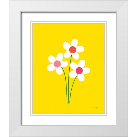 Daisies II White Modern Wood Framed Art Print with Double Matting by Kelle, Ann