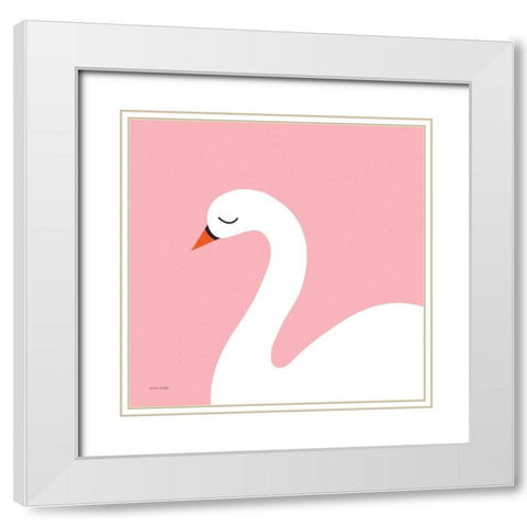 Swan White Modern Wood Framed Art Print with Double Matting by Kelle, Ann