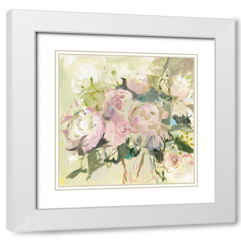 Peonies with Sage White Modern Wood Framed Art Print with Double Matting by Hageman, Marilyn