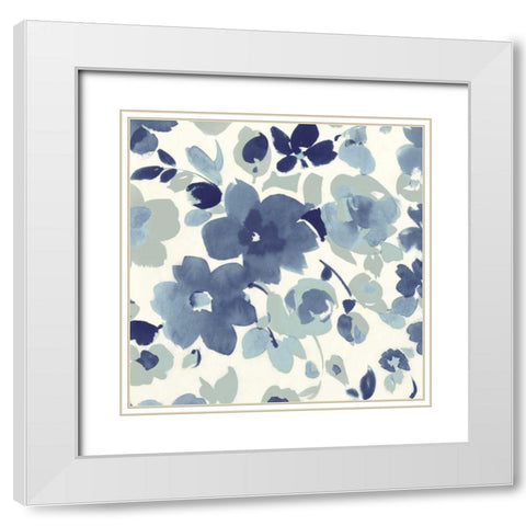 Soft Blue Florals II White Modern Wood Framed Art Print with Double Matting by Wild Apple Portfolio