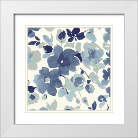 Soft Blue Florals II White Modern Wood Framed Art Print with Double Matting by Wild Apple Portfolio