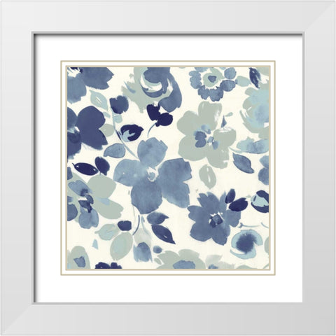Soft Blue Florals III White Modern Wood Framed Art Print with Double Matting by Wild Apple Portfolio