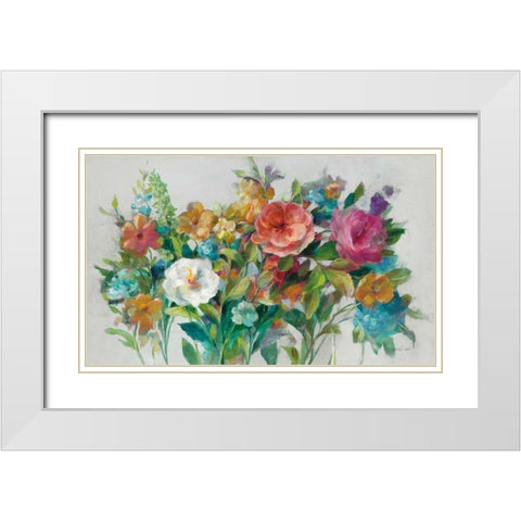 Country Florals Neutral White Modern Wood Framed Art Print with Double Matting by Nai, Danhui