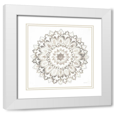 Mandala Delight II Neutral White Modern Wood Framed Art Print with Double Matting by Nai, Danhui