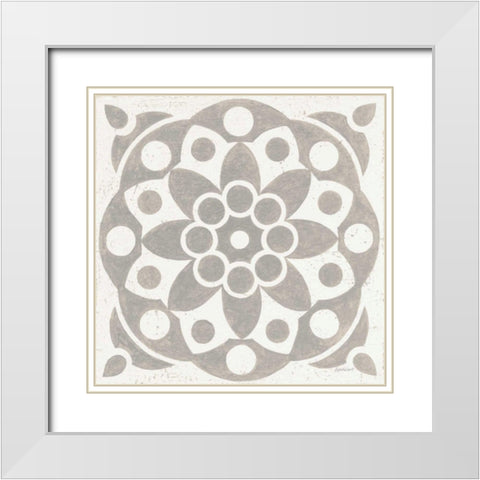 Winter Caravan Tile II White Modern Wood Framed Art Print with Double Matting by Lovell, Kathrine