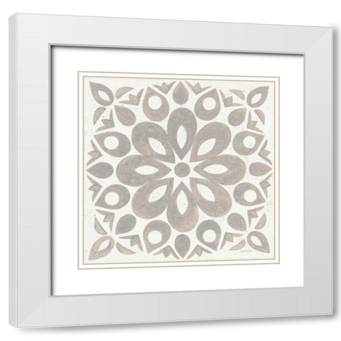 Winter Caravan Tile III White Modern Wood Framed Art Print with Double Matting by Lovell, Kathrine