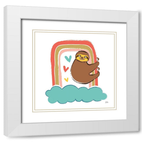 Colorful Sloth I White Modern Wood Framed Art Print with Double Matting by Averinos, Melissa