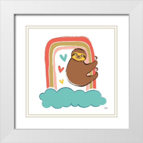 Colorful Sloth I White Modern Wood Framed Art Print with Double Matting by Averinos, Melissa