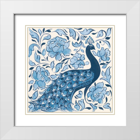 Peacock Garden IV v2 White Modern Wood Framed Art Print with Double Matting by Thomas, Miranda