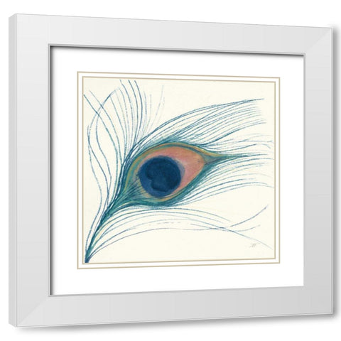Peacock Feather I Blue White Modern Wood Framed Art Print with Double Matting by Thomas, Miranda