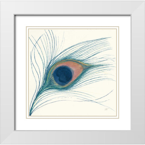 Peacock Feather I Blue White Modern Wood Framed Art Print with Double Matting by Thomas, Miranda
